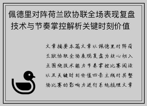 佩德里对阵荷兰欧协联全场表现复盘 技术与节奏掌控解析关键时刻价值